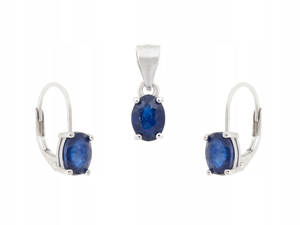 Stříbrný Komplet Rhodiovaný Safír Přírodní Dárek