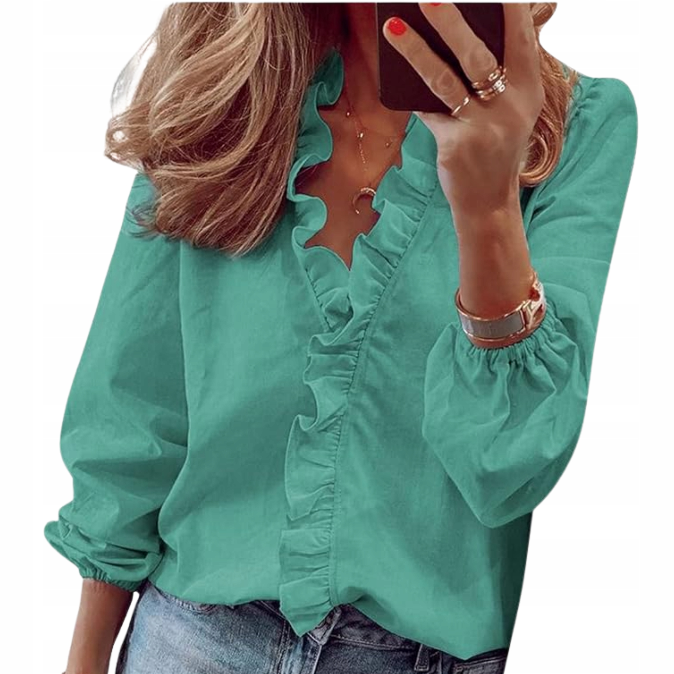 Bluzka damska falbanki do pracy długi rękaw klasyczna luźna