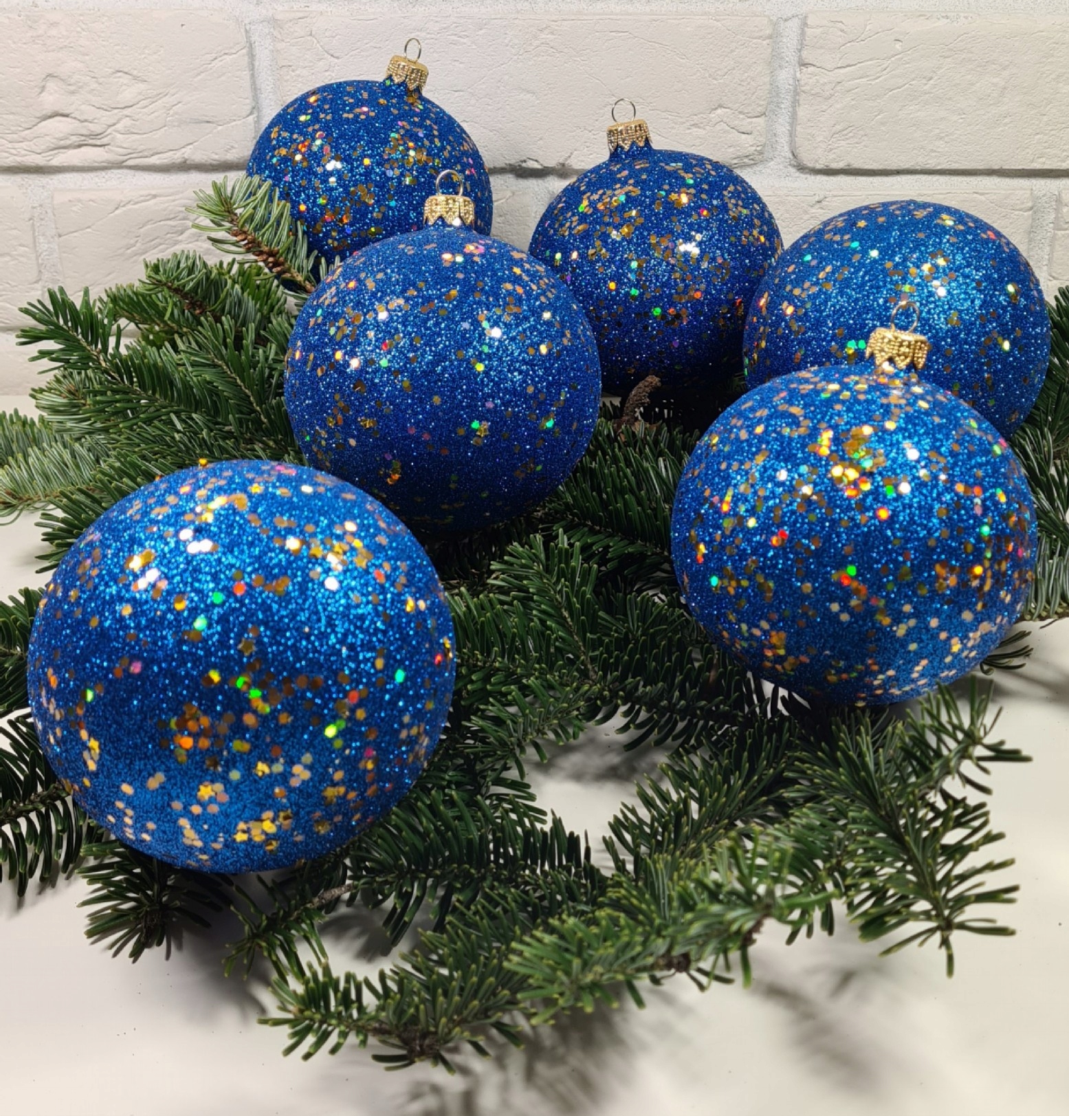 

Bombki Szklane Szafirowy Brokat 8 cm.