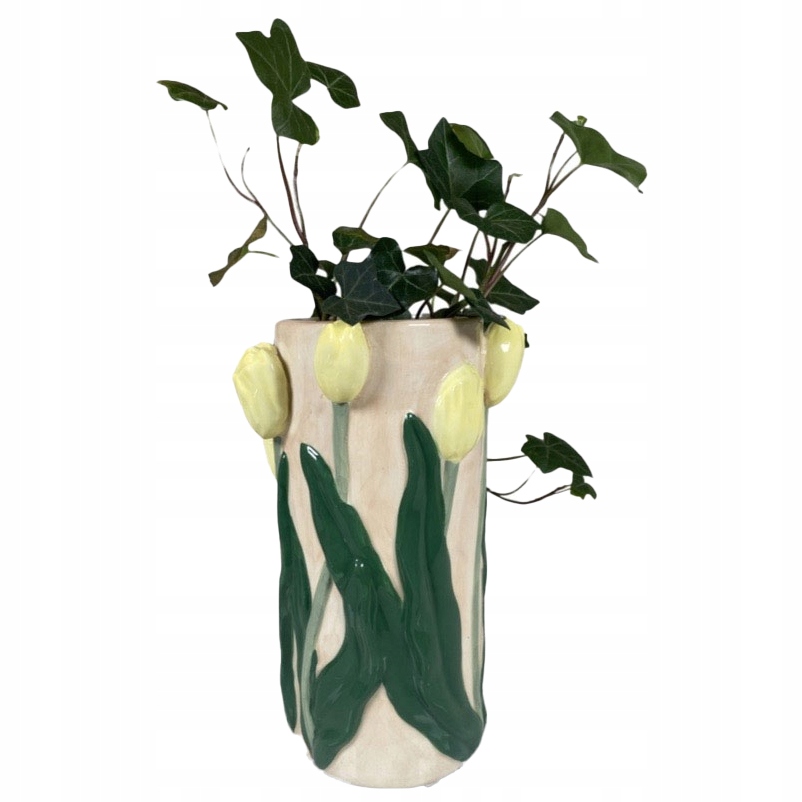 Váza Na Kytice Květin 22 cm, ručně malovaná, skandinávský tulipány glazura