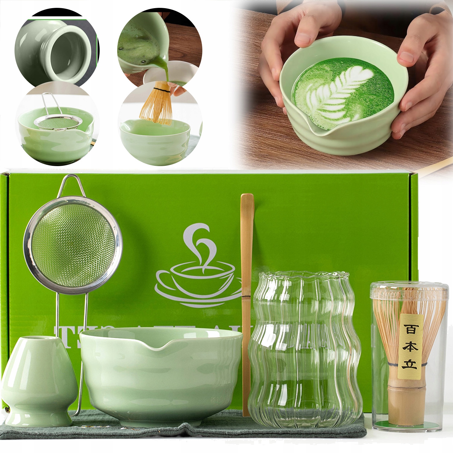 Levně Matcha Čajový Set S Bambusovou Šlehací Metlou, Lžící, Sítko A Podložkou 7V1