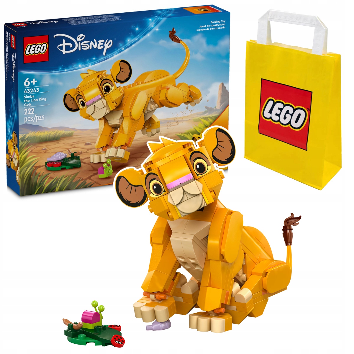 KLOCKI LEGO DISNEY 43243 KRÓL LEW LWIĄTKO SIMBA ZESTAW + TORBA PREZENTOWA