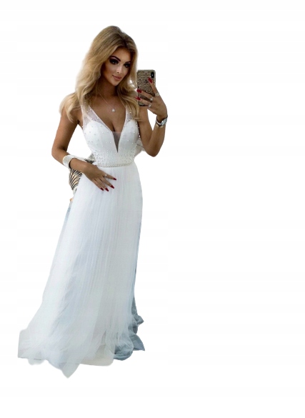Zlatá Bílá Dlouhá Sukně s Tylem pro svatební oslavu M