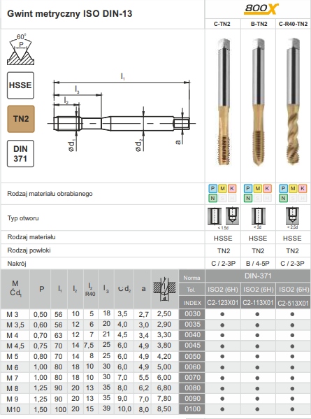 Gwintownik maszynowy 800X C-R40-TN2 M8 skrętny EAN (GTIN) 5900920689154