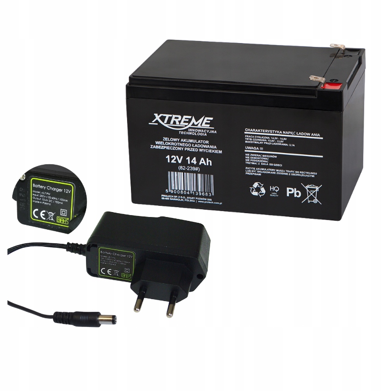 Akumulátor Agm 12V 14Ah Xtreme (výměr 10Ah 12Ah 15Ah Nabíječka 12V Zástrčka)
