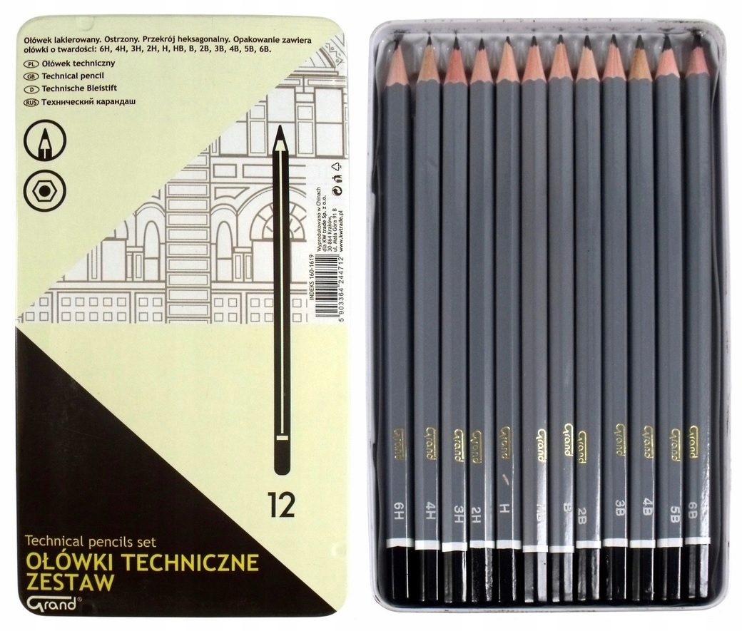 OŁÓWKI TECHNICZNE GRAND 12 TWARDOŚCI