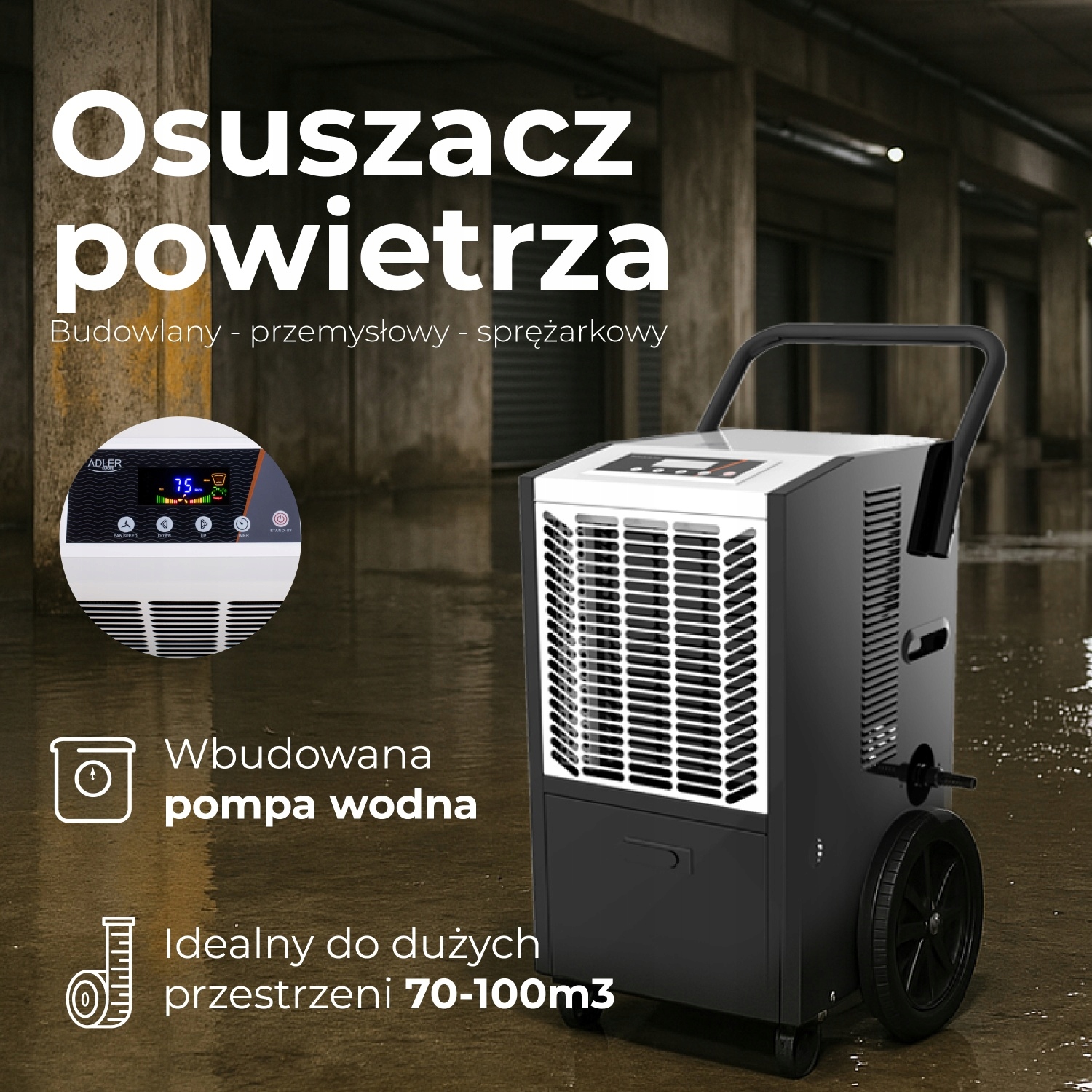Osuszacz Powietrza Przemysłowy 50L/24h Adler AD 7864 - Budowlany