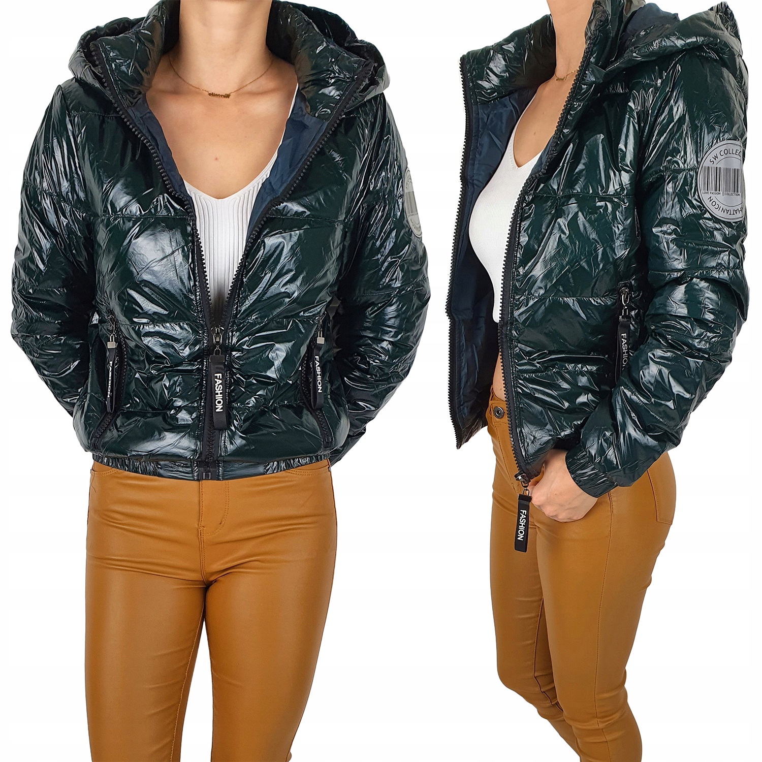 #dámská Prošívaná Bunda Kapuce Lesklá Barvy#