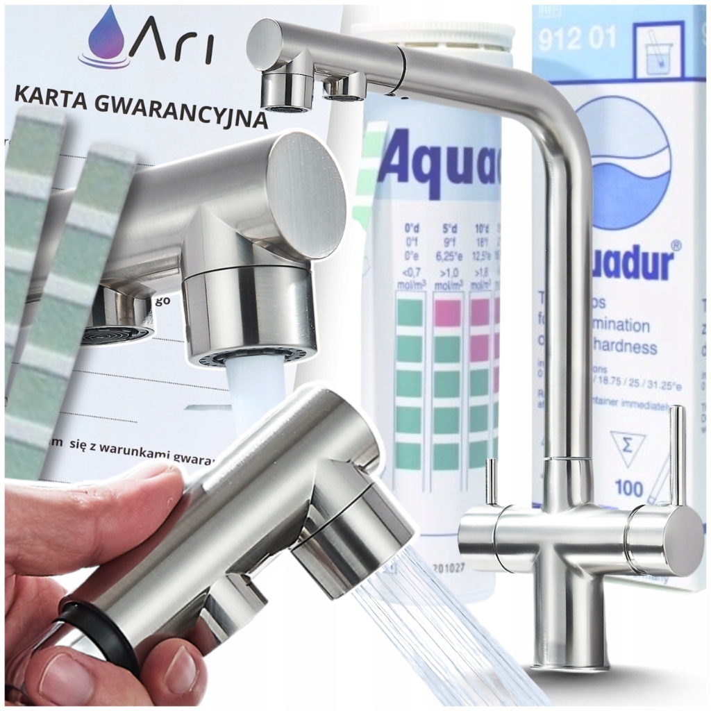 Trojcestná Kuchynská Batéria s výsuvným výtokom Kohútik Kuchyňa Mosadz Inox