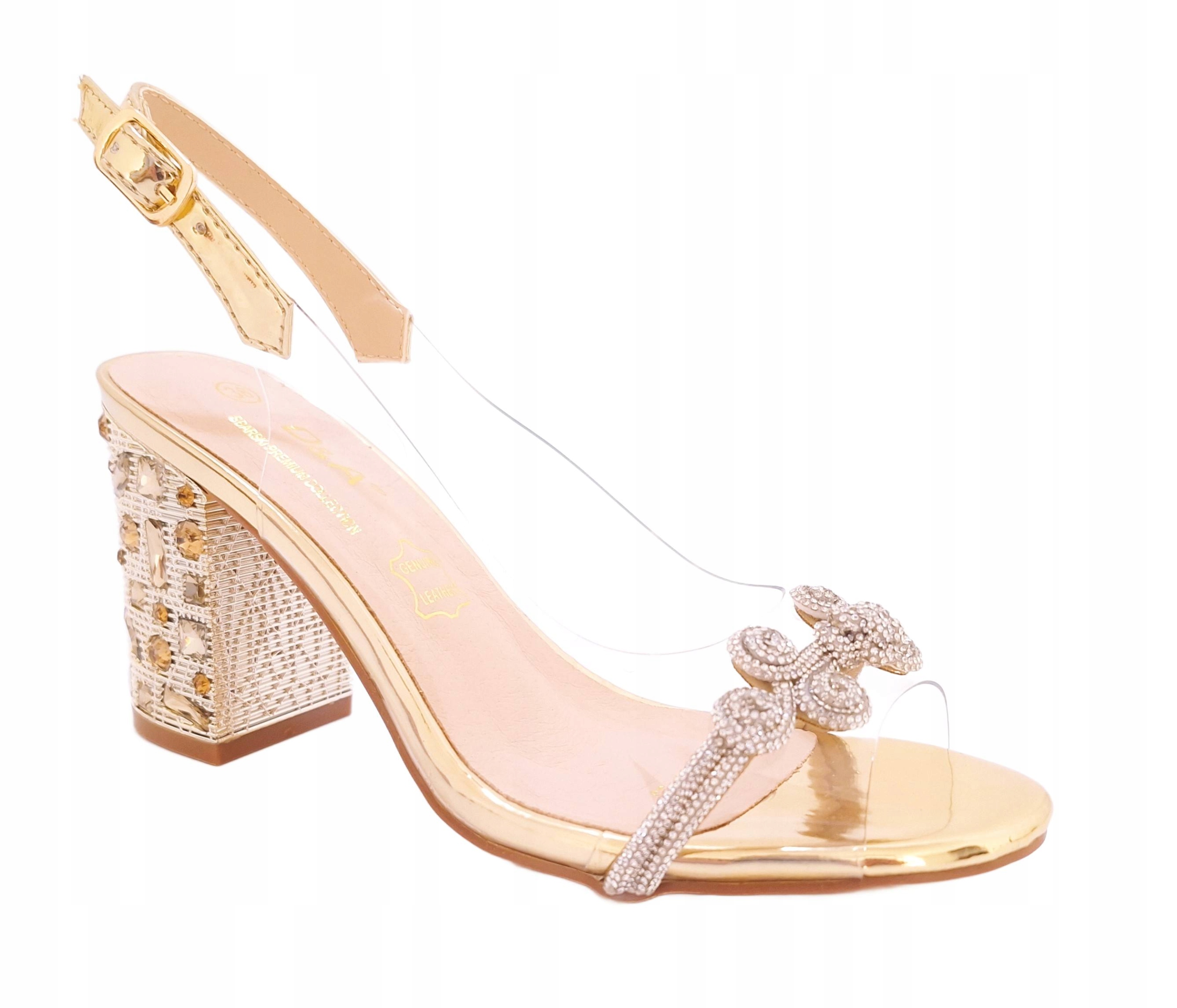 Silikonové sandály na elegantním podpatku S.Barski MR51-705 zlaté, velikost 38