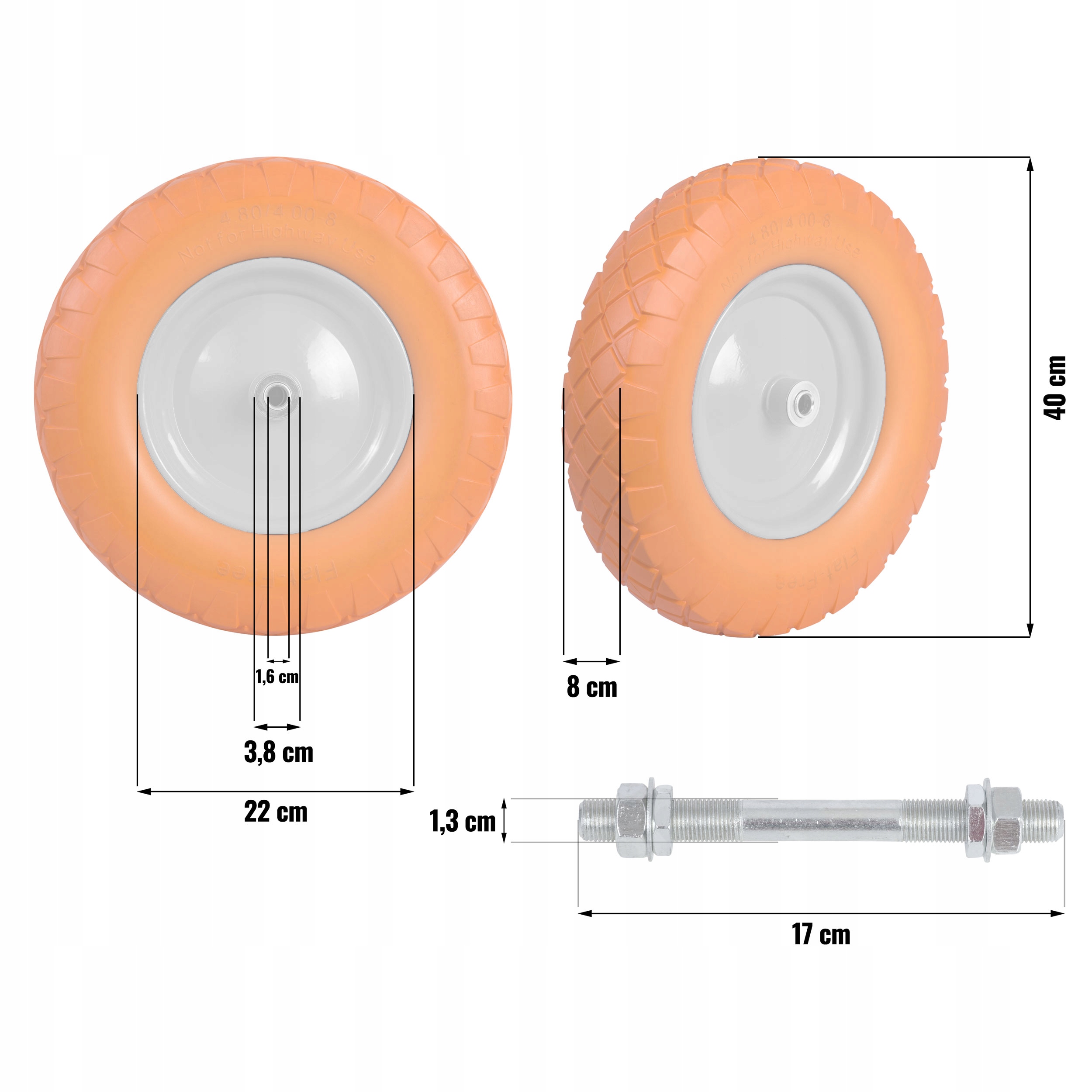 KOŁO KÓŁKO DO TACZKI WÓZKA PEŁNE BEZDĘTKOWE 400x8 Typ koło