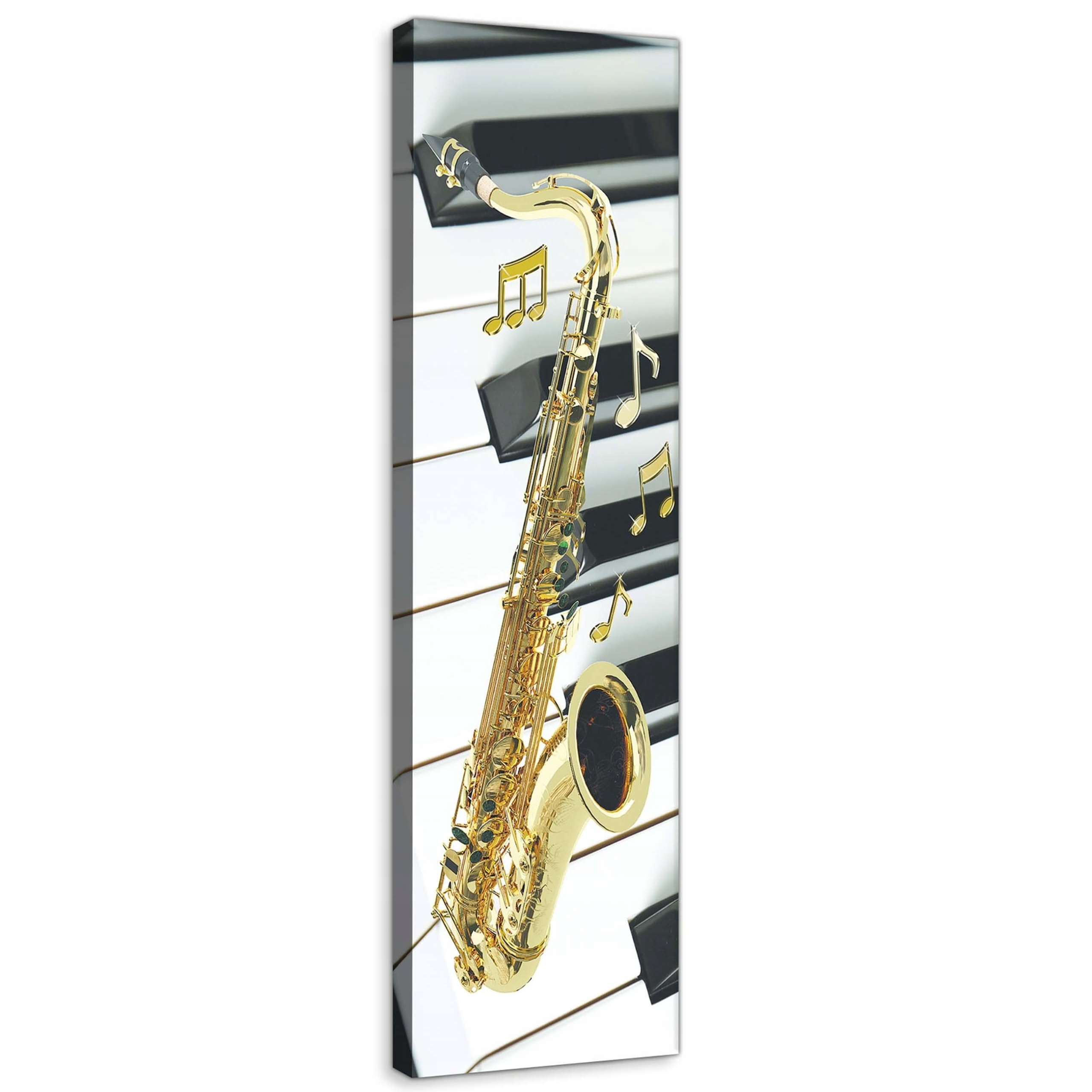 Obraz na plátně 45x145 Saxofon na pozadí hudebních kláves