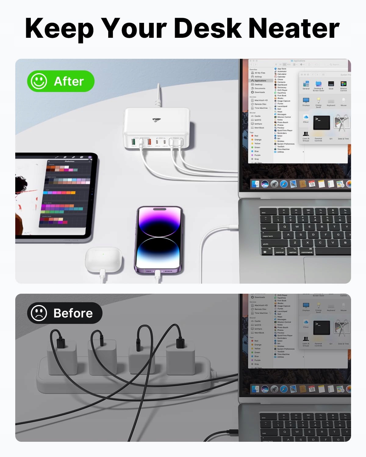 ADAPTER USB C 165W SZYBKIE ŁADOWANIE 7-PORTOWY DO iPHONE MACBOOK iPAD — miniatura 7