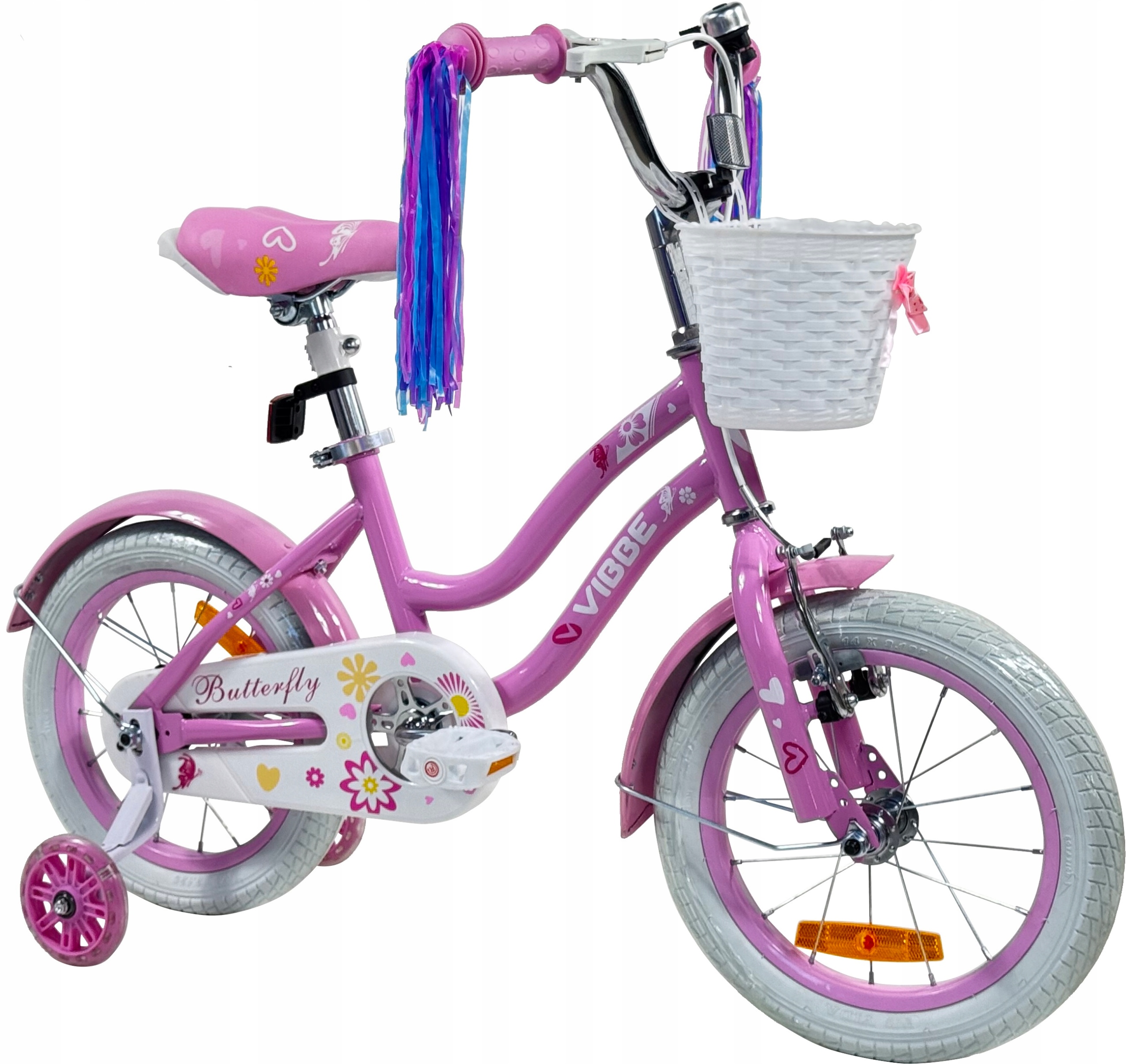 Rowerek Dziecięcy 14 Cali Prowadnik Boczne Koła Rower Kosz dla dziewczynek