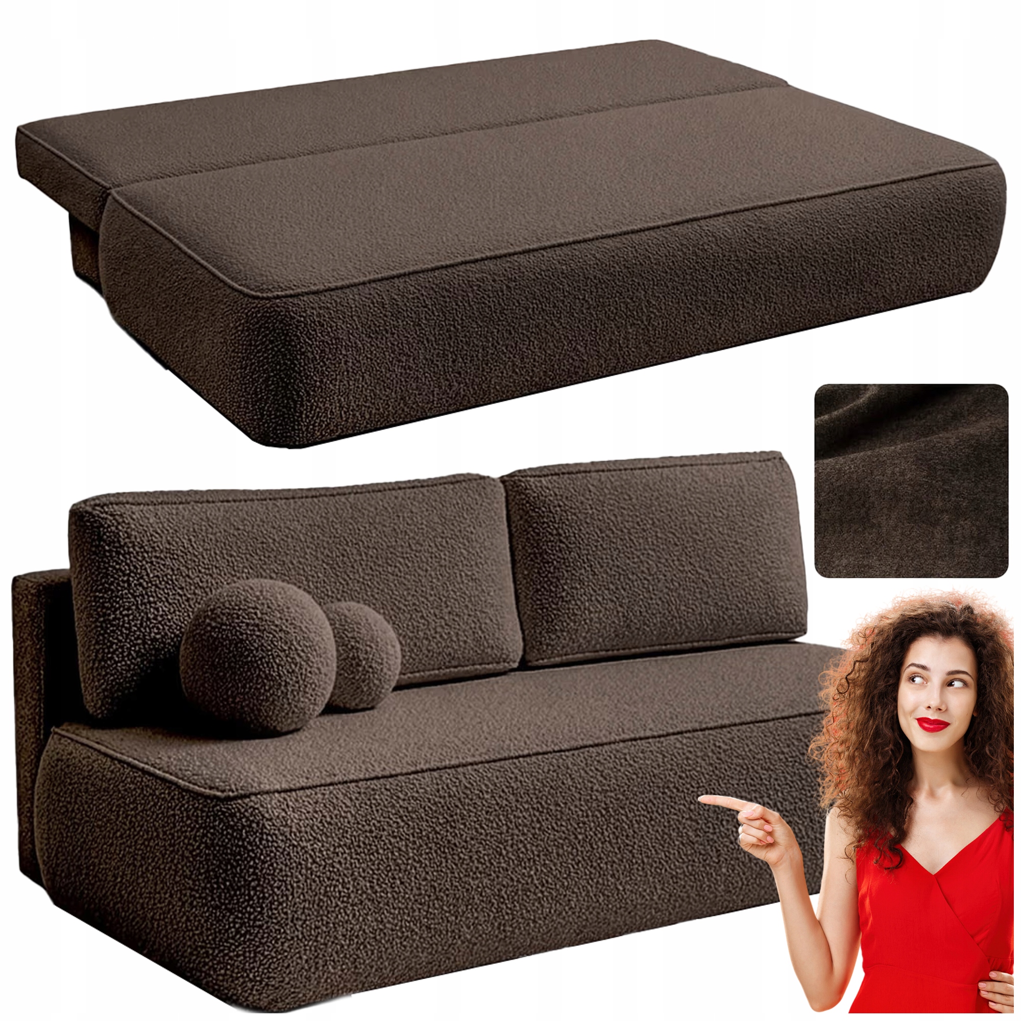 Sofa Rozkładana Kanapa z Funkcją Spania Dwuosobowa Do Salonu Brązowa Arveto