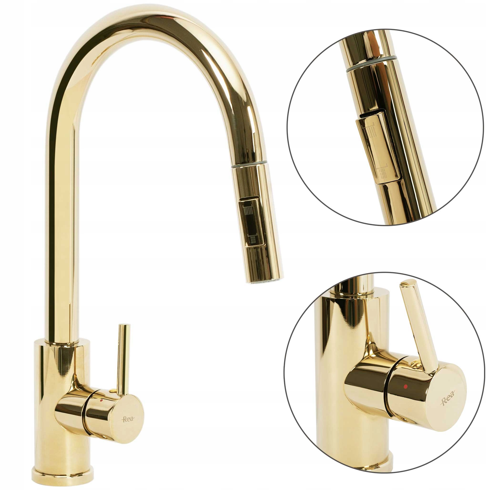 Kuchynská Batéria Zlatá s Vyťahovacou Hubicou Rea Fresh Gold Flexibilná Sprcha