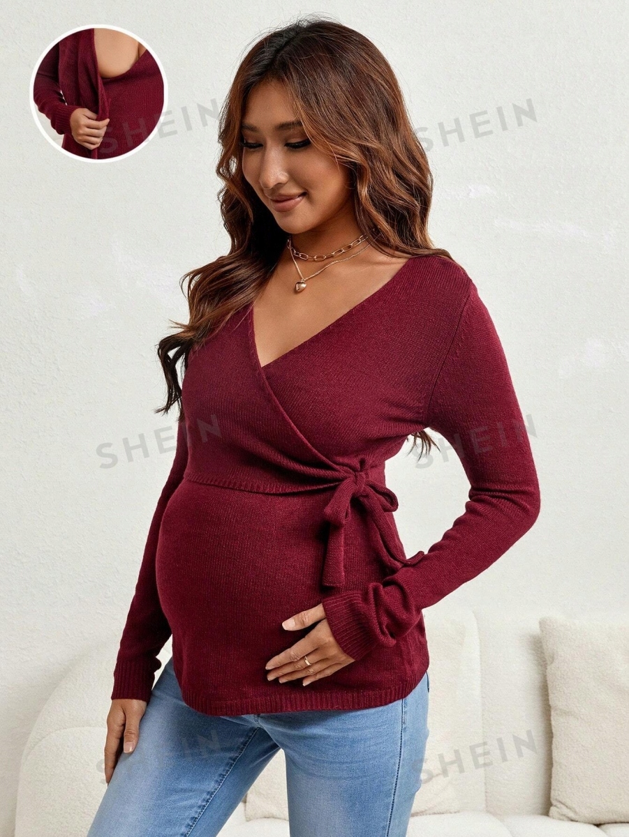 SHEIN MATERNITY SWETER DAMSKI CZERWONY Z WIĄZANIEM L 031
