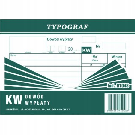 

Druk dowód wyplaty Kw A6 Typograf