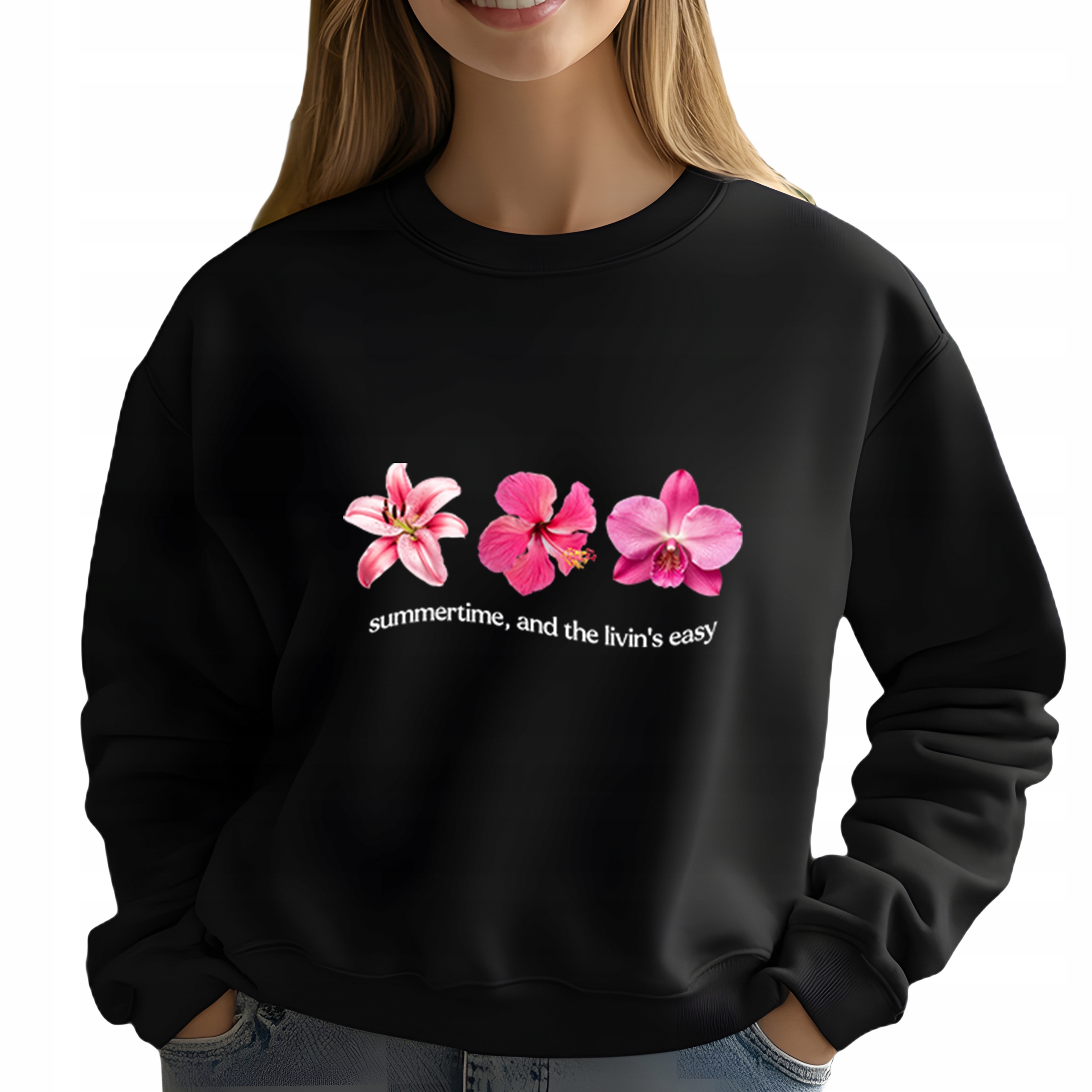 Mikina Bez Kapuce Černá Bavlněná Módní Elegantní Summertime M