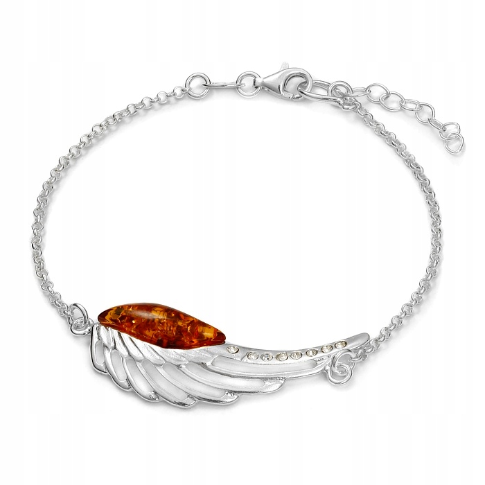 Stříbrný Náramek S Křídlem A Jantarem