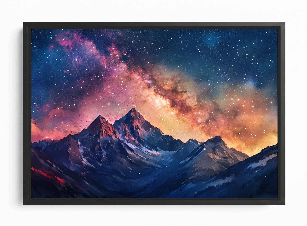 Obraz Rám Americký Box Pohled Krajina Hory Vrcholky Nebe Hvězdy Noc 120x80