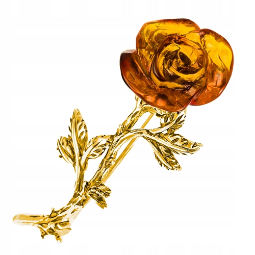 Zlatá Brož Růže s vyřezávaným baltský jantar ze stříbra Ag 925 Pozlacená
