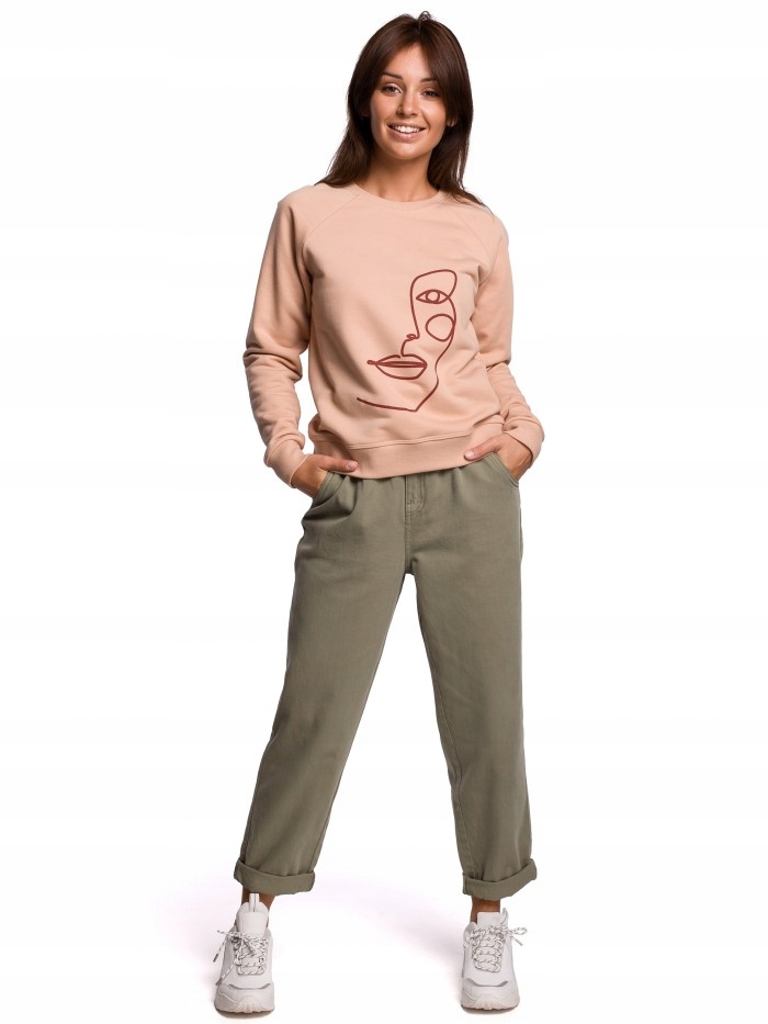 

Eu M B167 Stylowa bluza z nadrukiem - beżowa Eu M