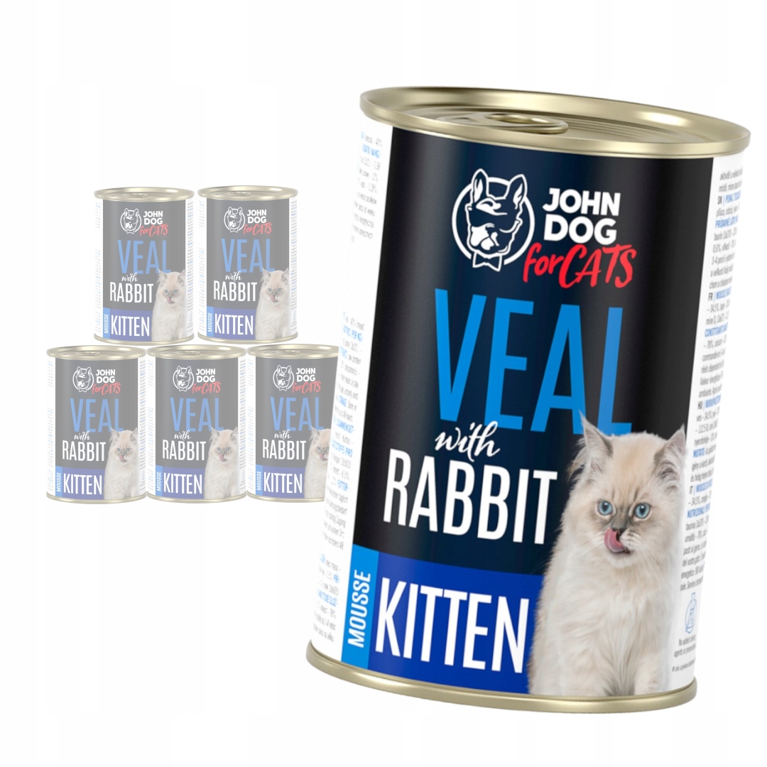 John Dog for Cats Pěna Telecí maso s králíkem 6x400g Vlhké Krmivo pro koťata