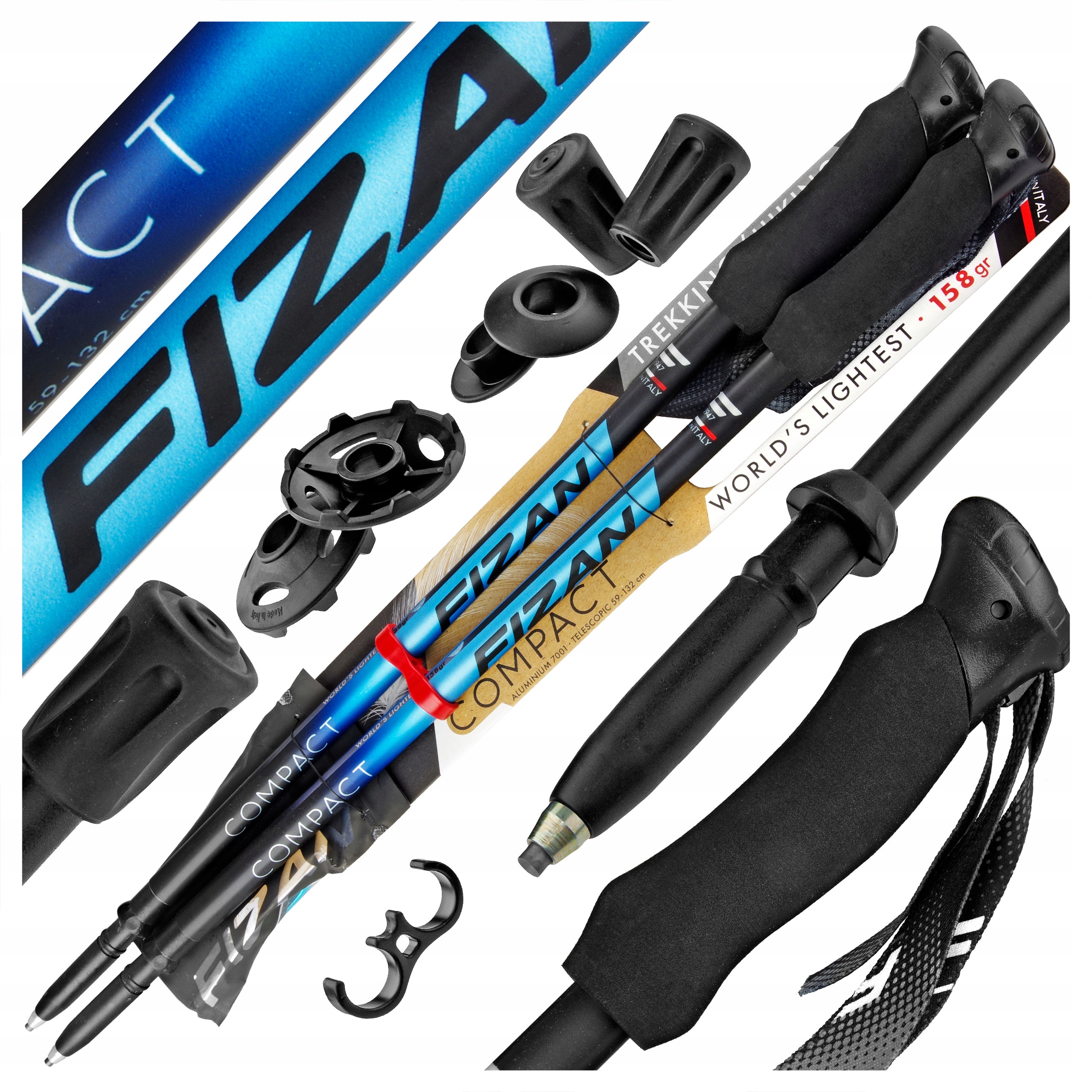 Kije Trekkingowe Fizan Compact Ocean Blue Niebieskie 59-132 cm Najlżejsze