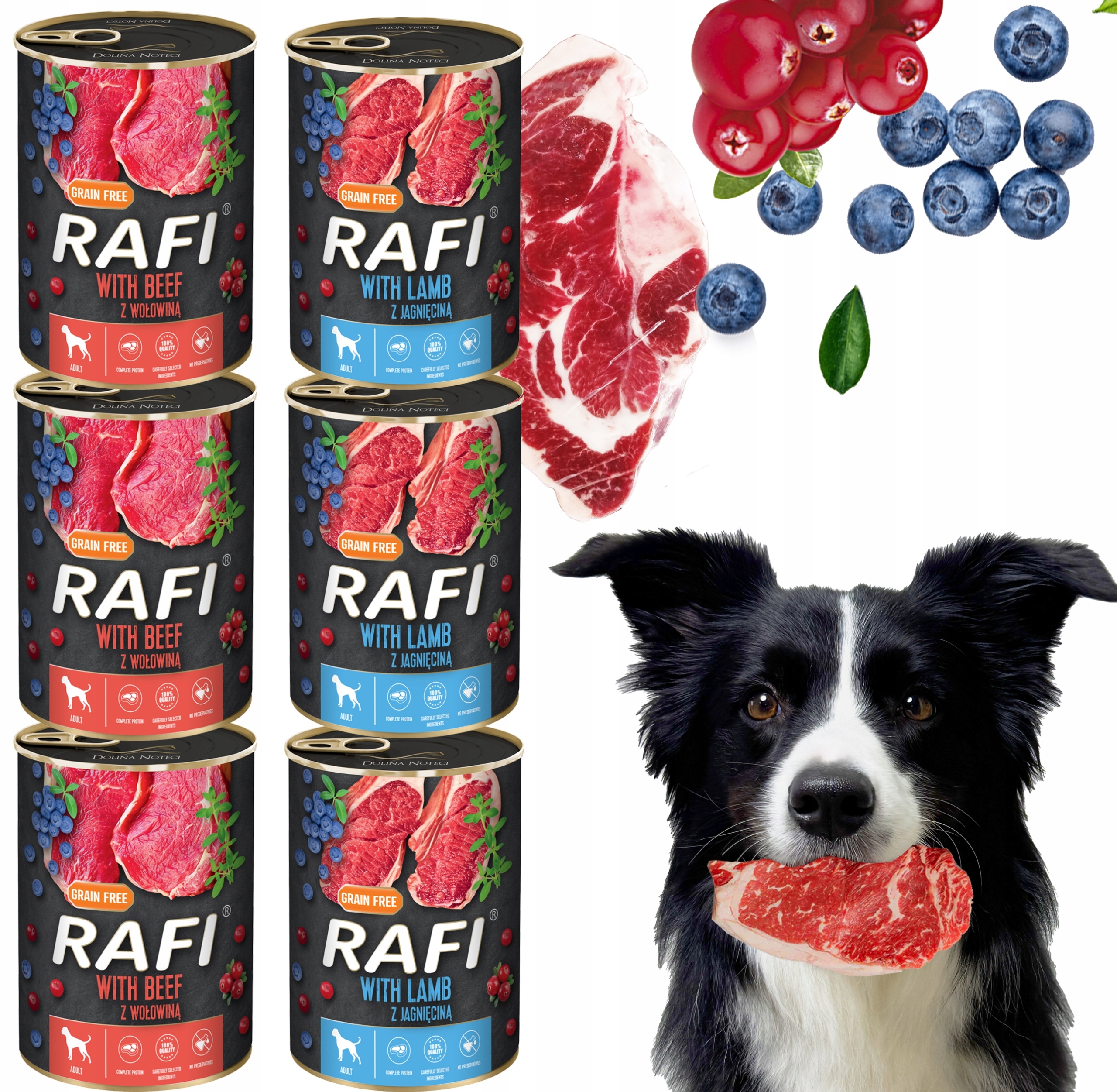 Sada 6x400 g Krmivo krmivo pro psy Rafi mix chutí (Jehněčí, Hovězí)