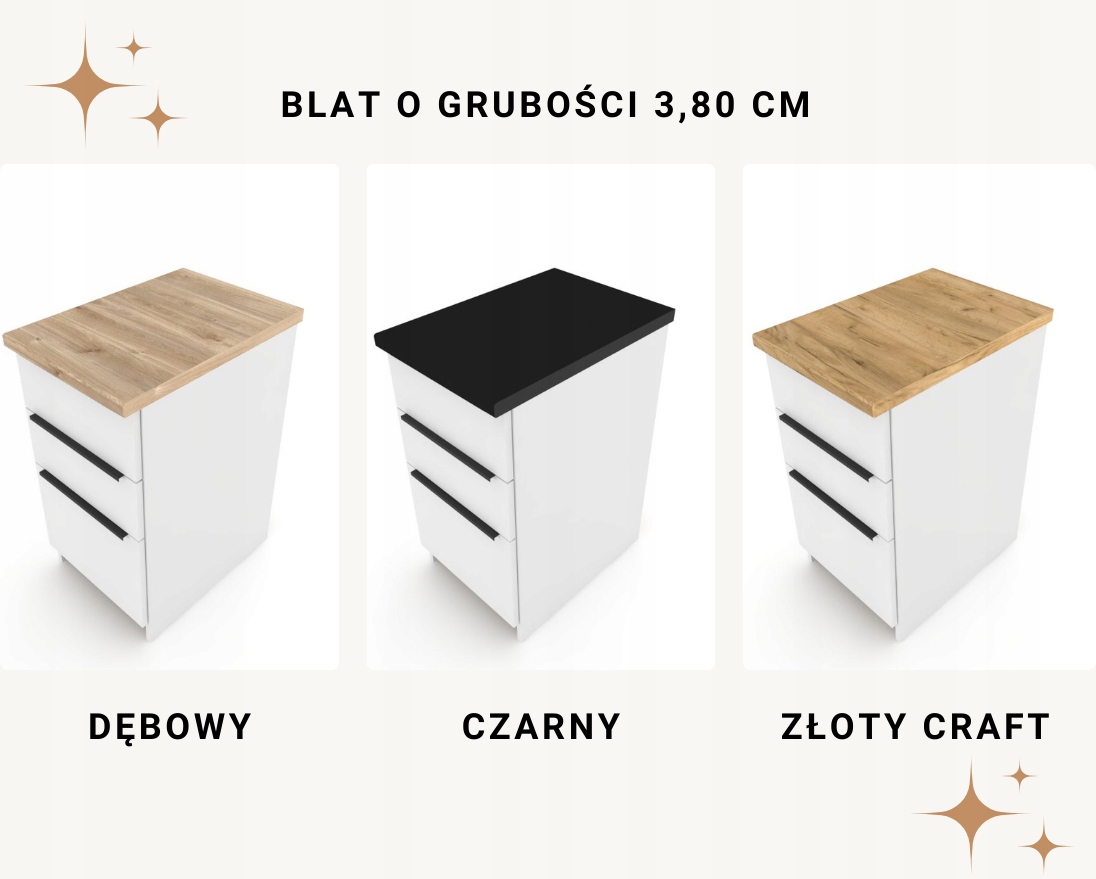 Szafka Kuchenna z Szufladami Stojąca KIRA Czarna Craft 40cm Cichy Domyk Kolor frontów dąb craft złoty