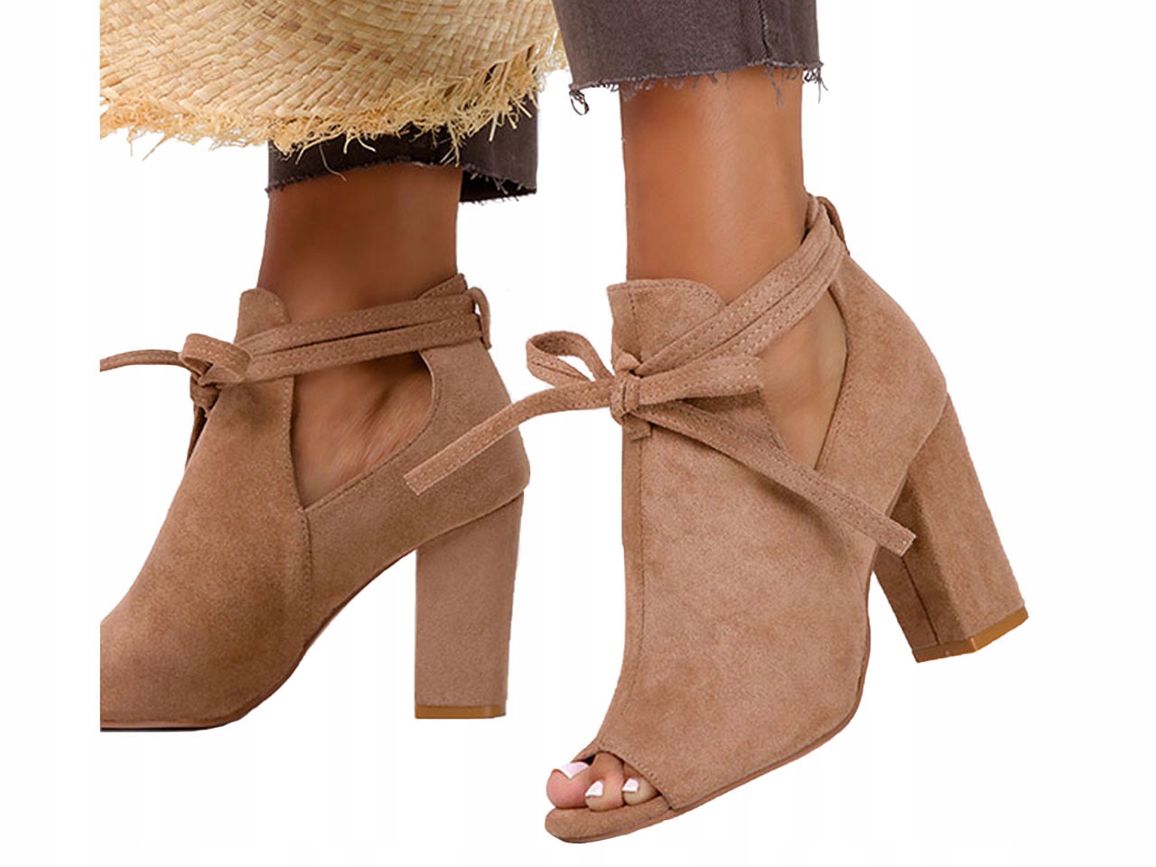 

Wiosenne Botki Peep Toe Eleganckie Na Słupku r 39