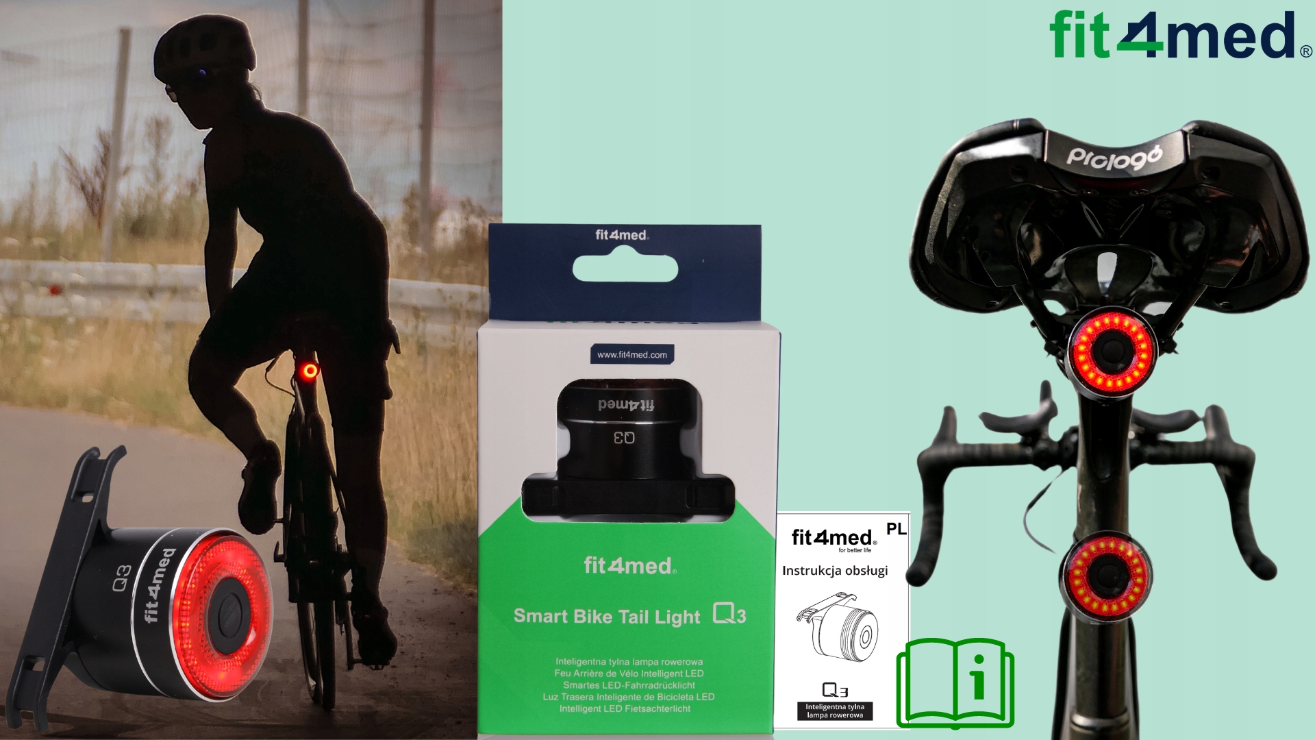 LAMPKA ROWEROWA NA ROWER TYLNA USB AKUMULATOR CZUJNIK RUCHU ŚWIATŁO STOP Marka Fit4Med