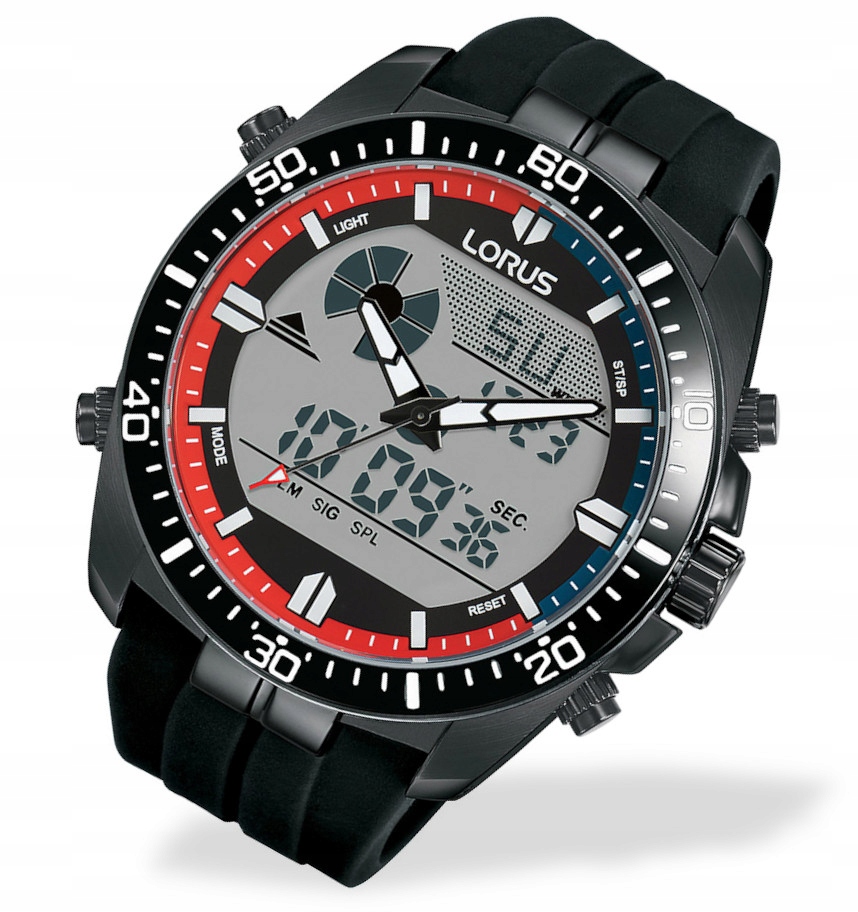 Černé pánské sportovní hodinky na gumovém řemínku Lorus R2B05AX9 Gravírování