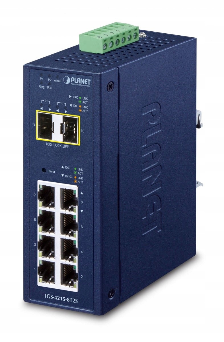 Planet IP30 Priemyselný L2/L4 8-Portový switch, riaditeľný L2/L4 Gigabit