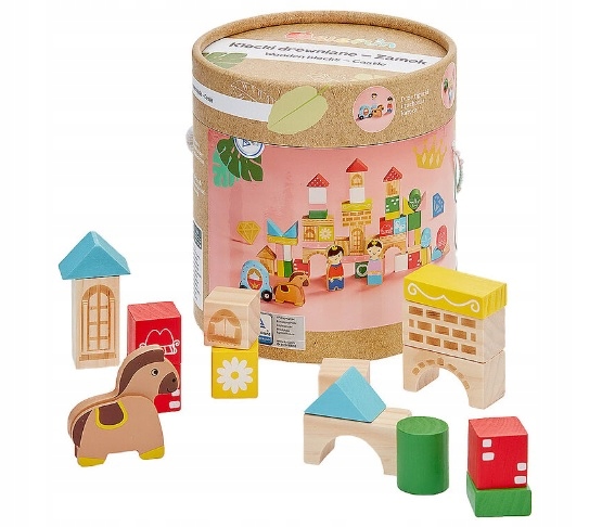 ZESTAW KLOCKÓW ELEFUN KLOCKI DREWNIANE ZAMEK DLA DZIECI 60 ELEMENTÓW Wiek dziecka 18 m +