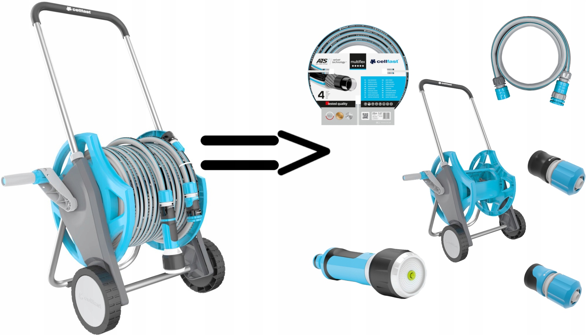 

Wózek Na Wąż +wąż Multiflex 20m Cellfast Zestaw