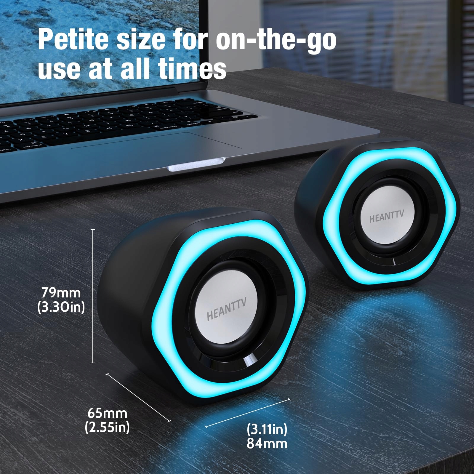 HEANTTV Głośniki Komputerowe Mini USB Stereo 35mm Do PC Laptopa Czarne — miniatura 6