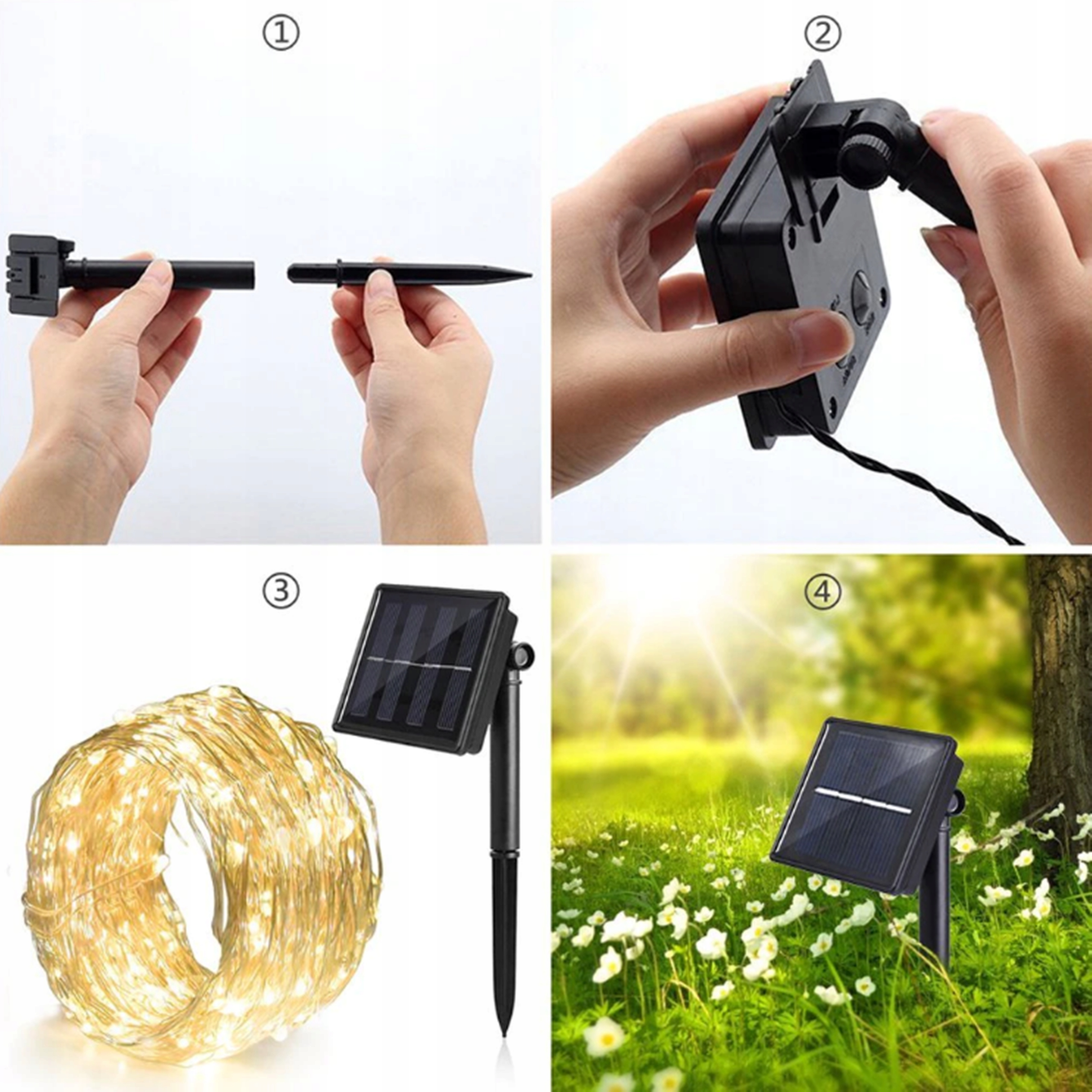 GIRLANDA SOLARNA DRUCIK LAMPKI OGRODOWE OZDOBNE NA CHOINKĘ 100 LED SOLARNE Barwa światła biały ciepły