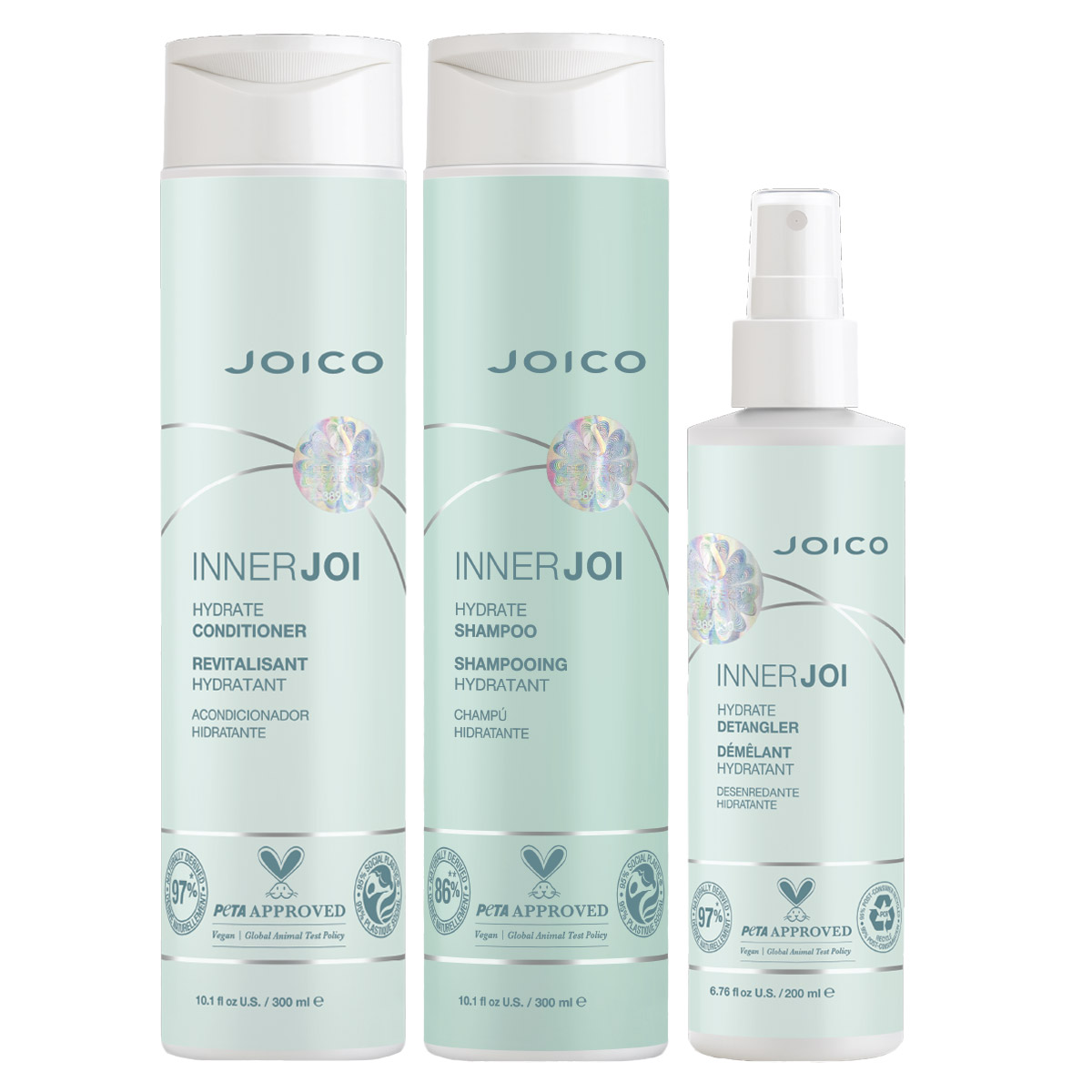 Joico innerJoi Hydrate veganský šampon 300 ml kondicionér 300 ml sprej 200 Ml