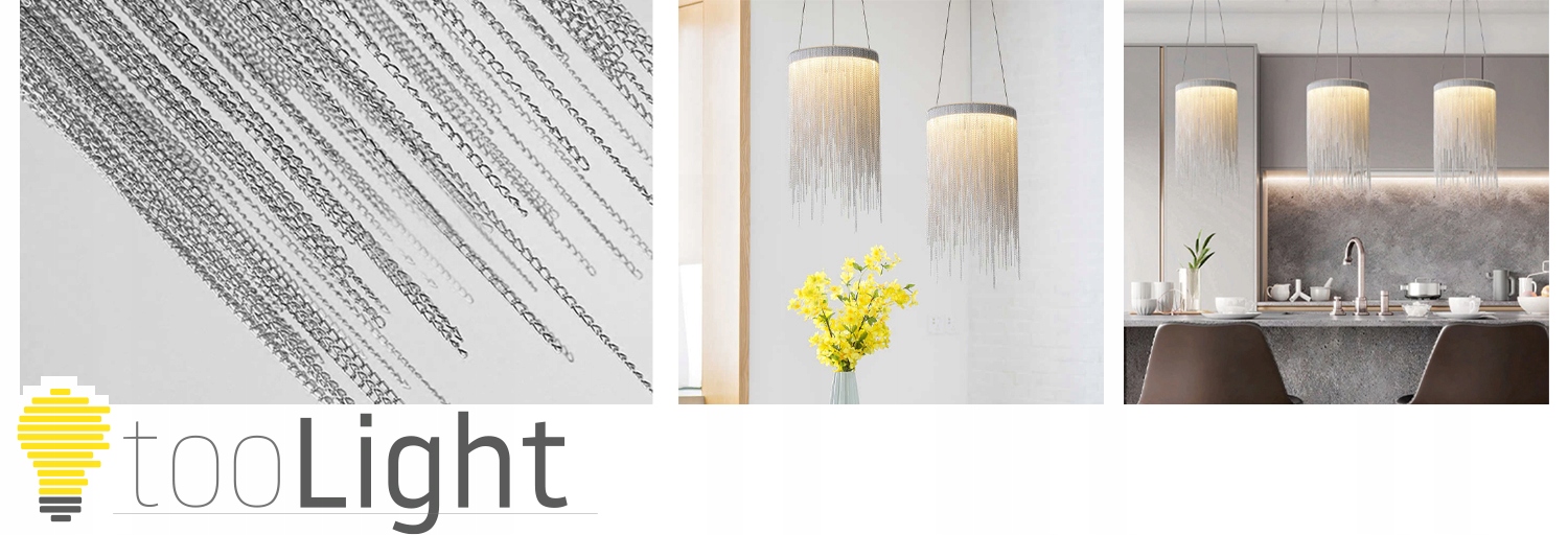 LAMPA WISZĄCA LED SREBRNA NOWOCZESNA METAL CHAIN Długość/wysokość 30 cm