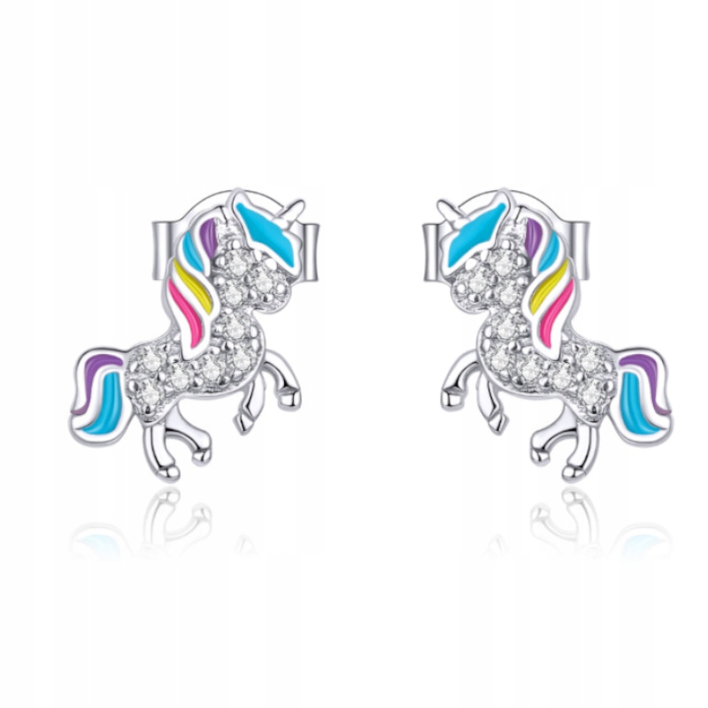 

Piękne kolczyki Lśniący Unicorn Jednorożec S925