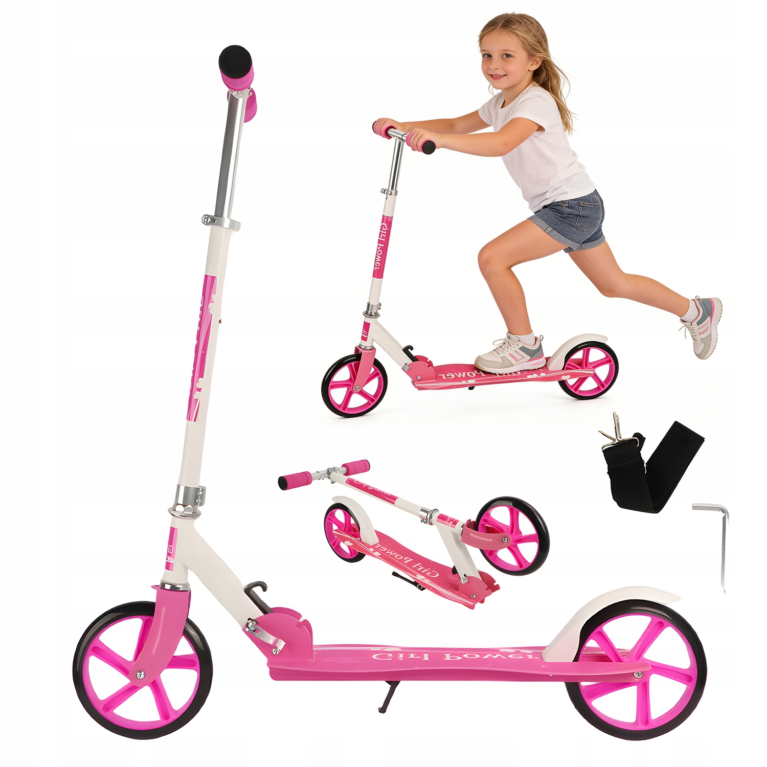 Składana Hulajnoga Dla Dzieci Różowy Z Regulacją Kierownicy Hamulec