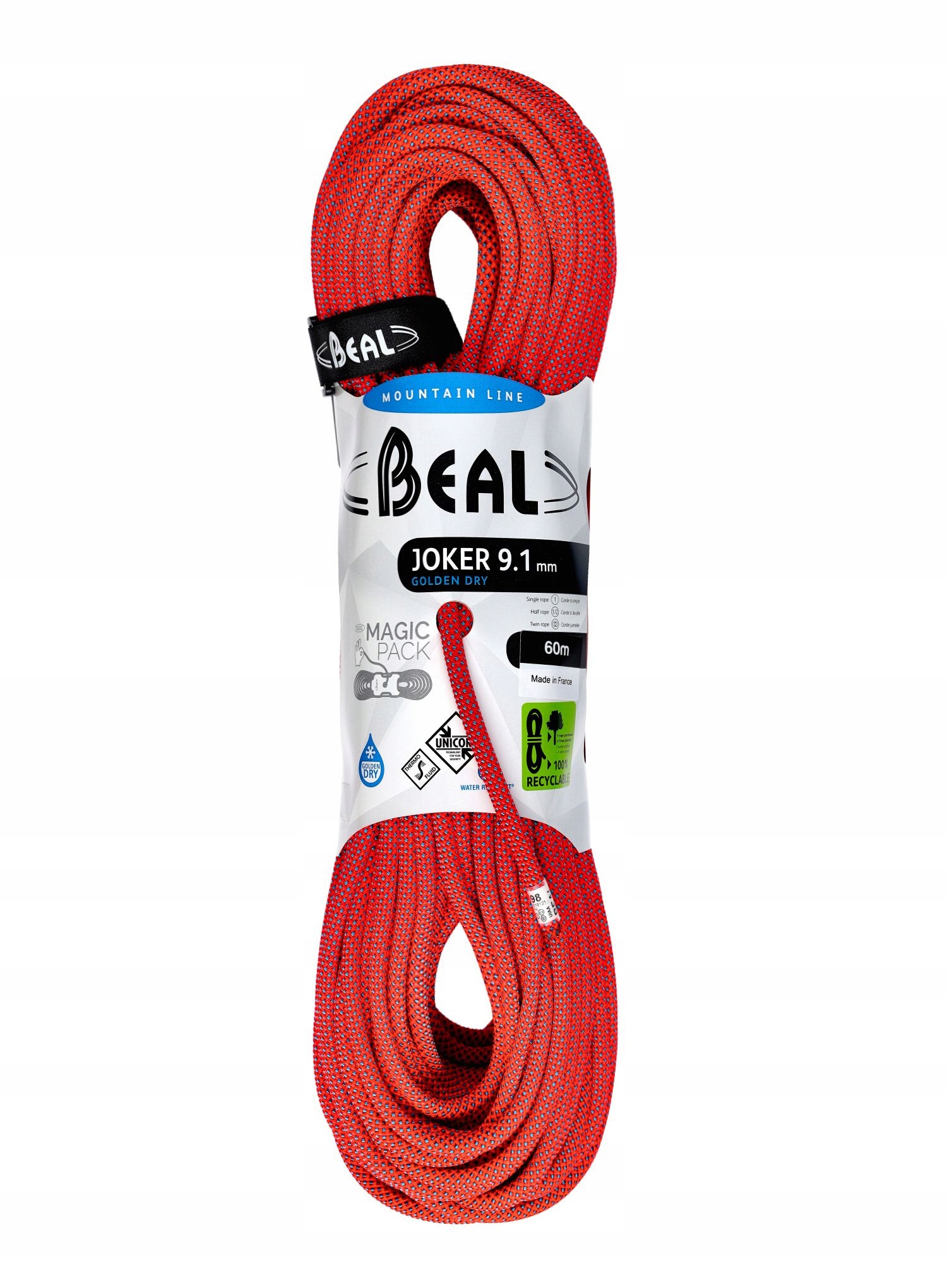 Lezecké lano Beal Joker 9,1 mm 60 m Unicore Golden Dry oranžová barva