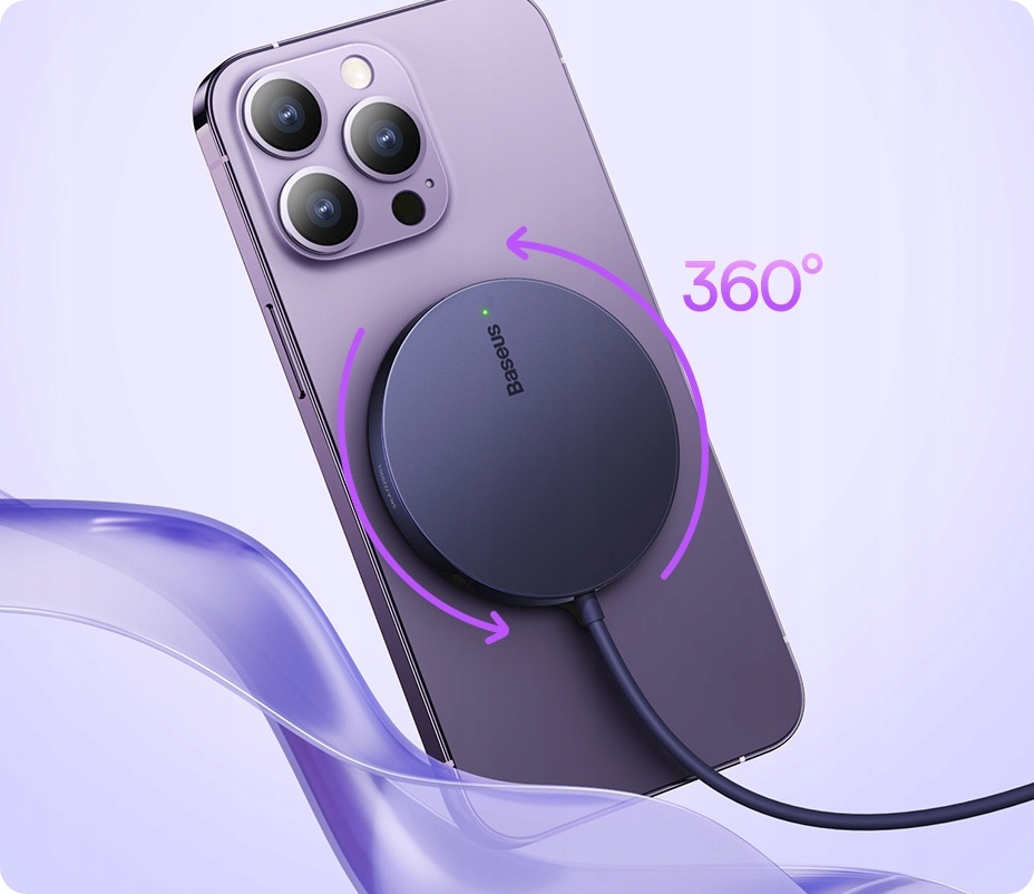 BASEUS SZYBKA ŁADOWARKA BEZPRZEWODOWA INDUKCYJNA QI MAGNETYCZNA MAGSAFE 15W Przewód w zestawie tak