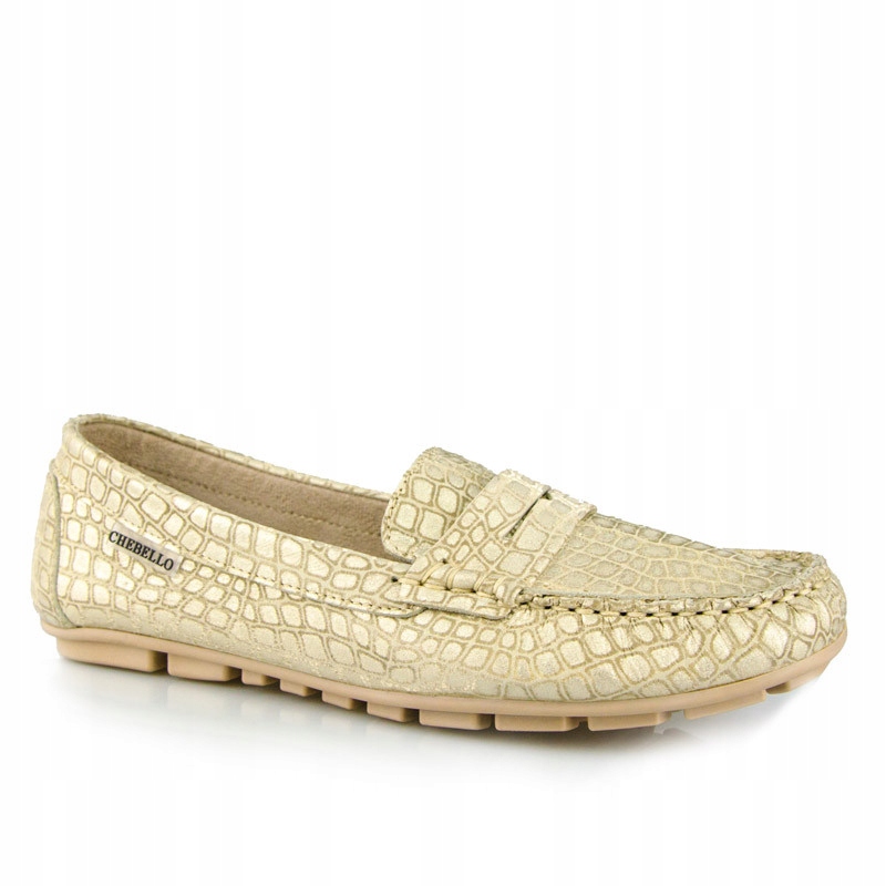 

Chebello 2249 Mokasyny Baletki Skóra Złote LaRoni