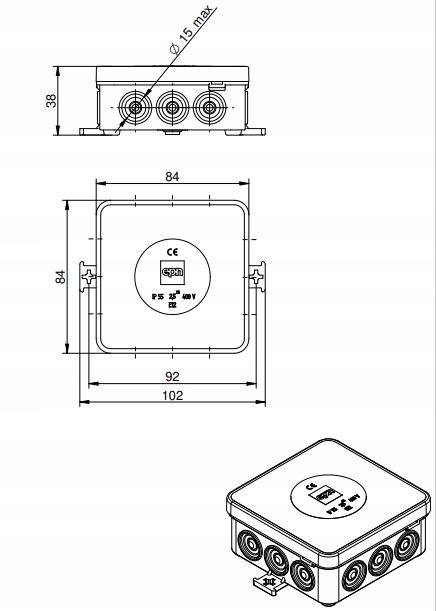 PUSZKA HERMETYCZNA CZARNA E12 85x85 IP55 Szerokość 85 mm