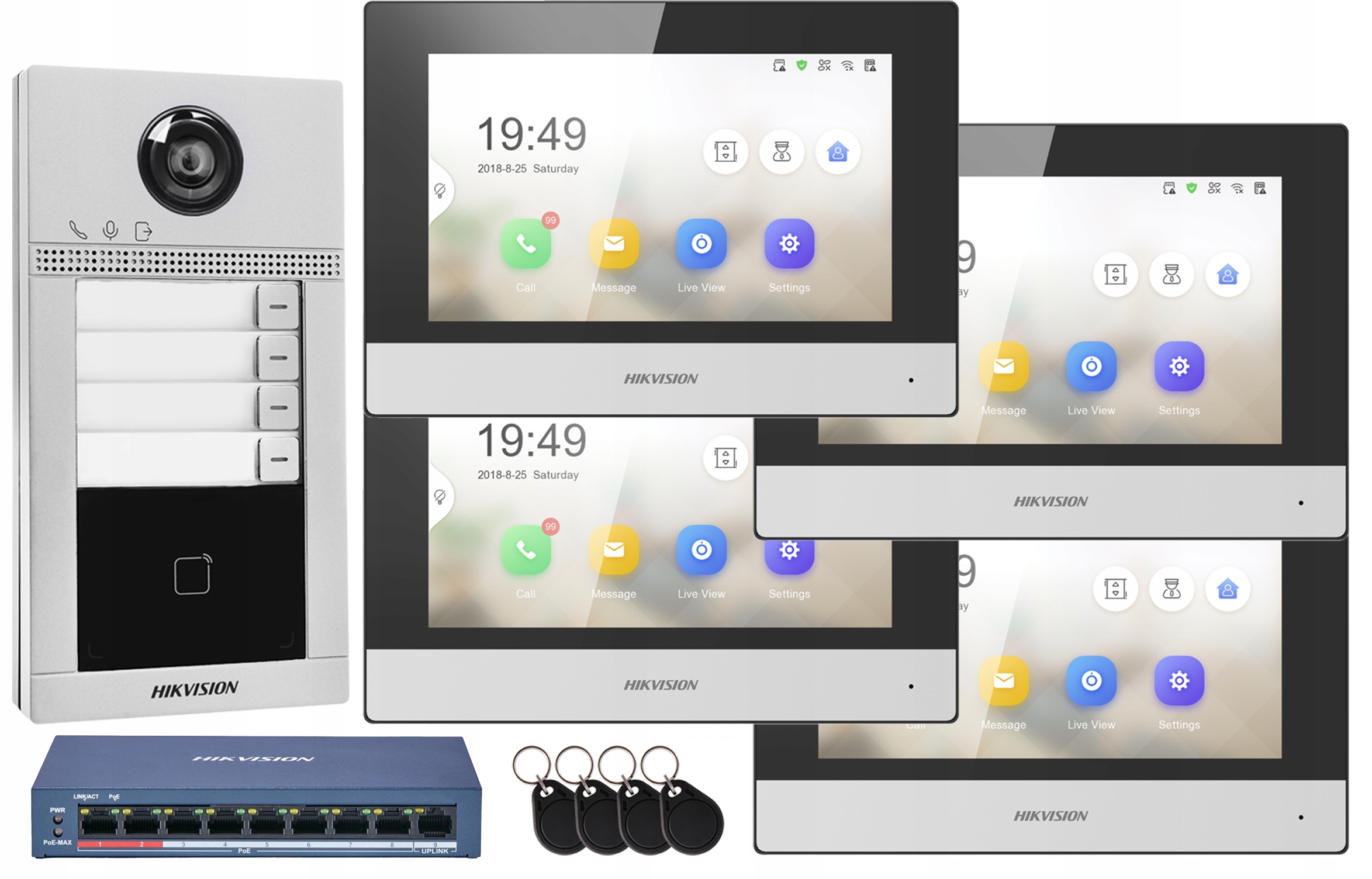 Videovrátnik WiFi Hikvision 4 Rodinné 4 Monitory 2Mpx Full Hd Aplikácia