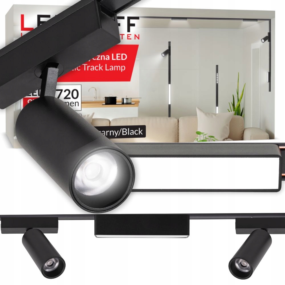 Magnetické kolejnicové osvětlení Set kolejnice 1m 3x reflektor Černý