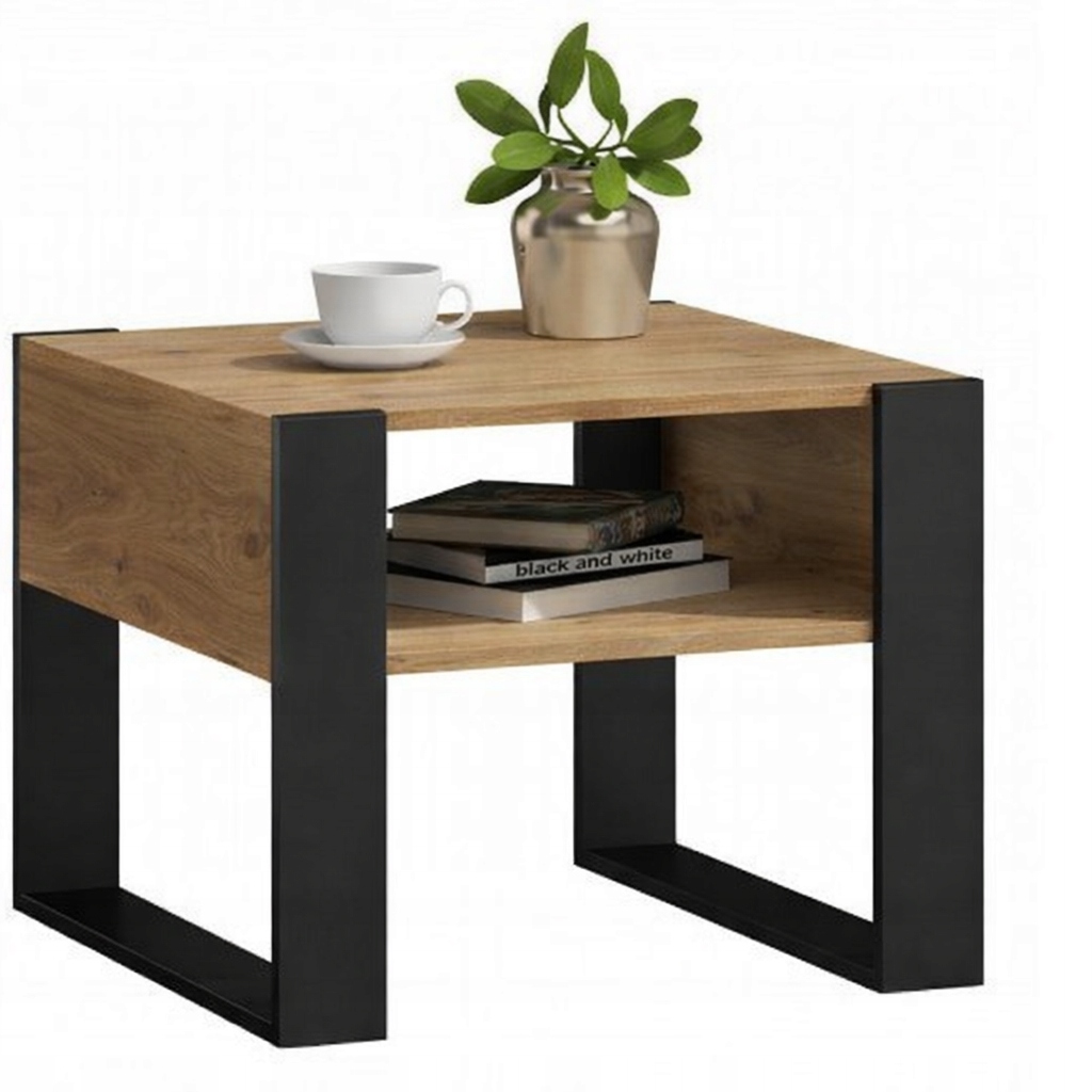 Lavica konferenčný stolík Kaja Kwadrat 60 wotan-čierna s poličkou Per